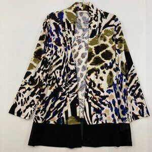 Jess & Jane Large Multi Abstract Open Front Stretch Knit Artsy Duster Jacket